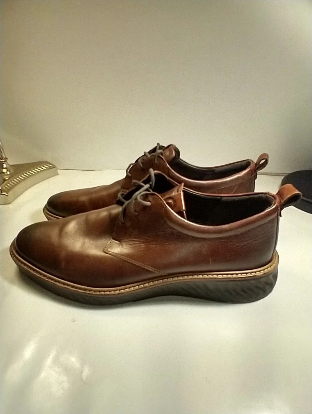 Ecco ST.1 Hybrid Plain Toe Oxford Brown Leather Shoes Men's sz 9(43).